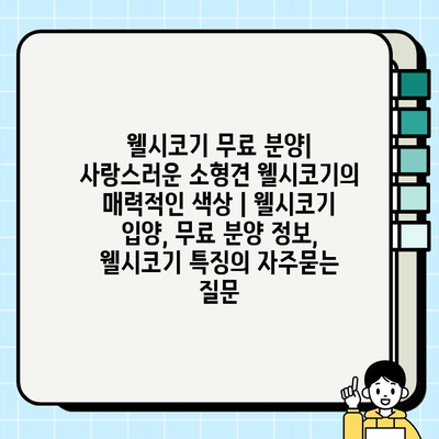 웰시코기 무료 분양| 사랑스러운 소형견 웰시코기의 매력적인 색상 | 웰시코기 입양, 무료 분양 정보, 웰시코기 특징