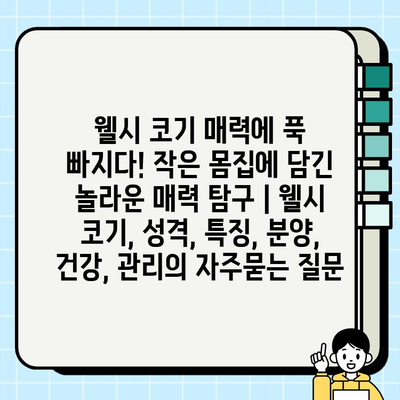 웰시 코기 매력에 푹 빠지다! 작은 몸집에 담긴 놀라운 매력 탐구 | 웰시 코기, 성격, 특징, 분양, 건강, 관리