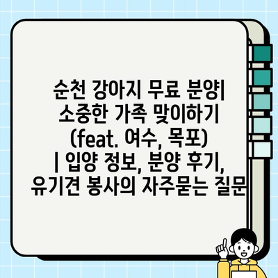 순천 강아지 무료 분양| 소중한 가족 맞이하기 (feat. 여수, 목포) | 입양 정보, 분양 후기, 유기견 봉사