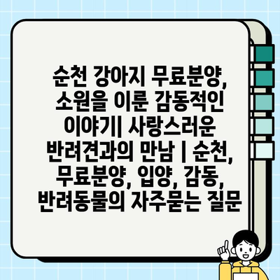 순천 강아지 무료분양, 소원을 이룬 감동적인 이야기| 사랑스러운 반려견과의 만남 | 순천, 무료분양, 입양, 감동, 반려동물