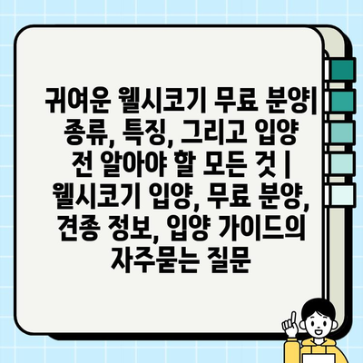 귀여운 웰시코기 무료 분양| 종류, 특징, 그리고 입양 전 알아야 할 모든 것 | 웰시코기 입양, 무료 분양, 견종 정보, 입양 가이드