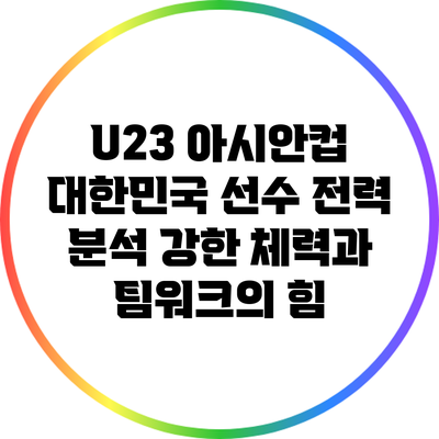 U23 아시안컵 대한민국 선수 전력 분석: 강한 체력과 팀워크의 힘